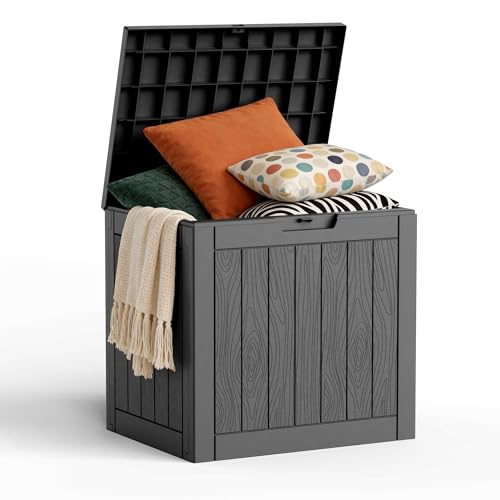 30 Gallon Outdoor Deck Box, Lockable Waterproof Outdoor Storage Boxes For Garden Tools,Indoor Cushions,Accessories Outside Storage Resin Weatherproof Container(Black) - color: Black, size: 30 Gallon