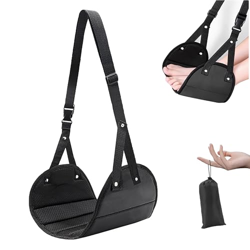 Foot Hammock for Plane Travel, Airplane Foot Hammock, Adjustable Foot Rest Sling, Airplane Gadgets Travel Essentials for Long Time Flight (Black) - color: Black