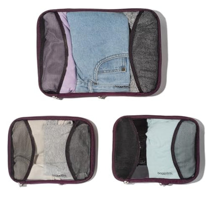 Baggallini Compression Cube 3-piece set - Lightweight Compression Packing Cubes for Travel - color: Mulberry