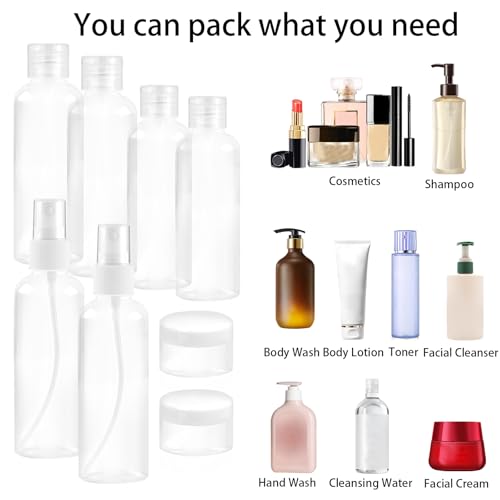 Ninsula 8Pcs Travel Bottles Set, TSA Approved Travel Size Toiletries, Reusable Leak Proof Cosmetic Containers for Shampoo, Conditioner, Cream -Women Men Travel Essentials