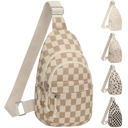 ELONGRIVER Corduroy Small Crossbody Bags for Women Teen Girls Trendy, Cute Sling Bag for Girls Travel Hiking, Checkered Khaki - color: Checkered Khaki