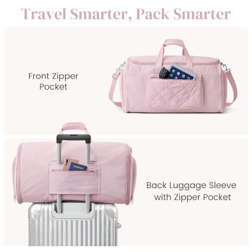 S-ZONE Garment Duffle Bags for Travel Carry on Convertible 2 in 1 Suit Bags Hanging Suitcase with Toiletry Bag 50L - color: Pink