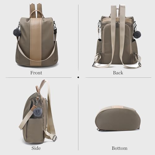 PINCNEL Women Backpack Purse Waterproof Nylon Anti-theft Rucksack Lightweight Shoulder Bag - color: Khaki, size: Large