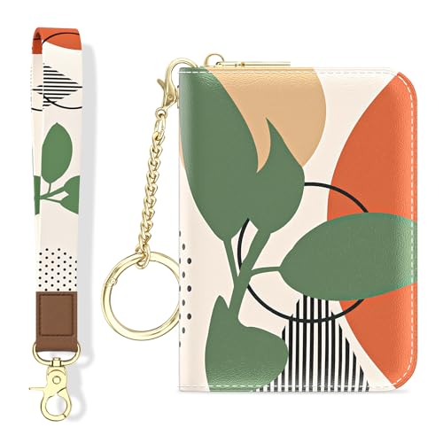 Aiawoxc Credit Card Holder, Small RFID Wallet Slim Leather Card Organizer Case with Zipper and Wristlet Strap, Tropical Plants - color: Tropical Plants, size: Wrist Strap