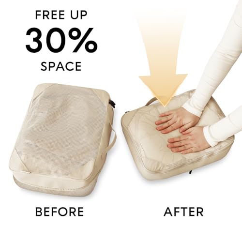 GIVLEFLY Compression Packing Cubes for Travel, 6-Piece Lightweight Luggage Organizer Bags, Space Saving Suitcase Packing Set for Women - color: Beige