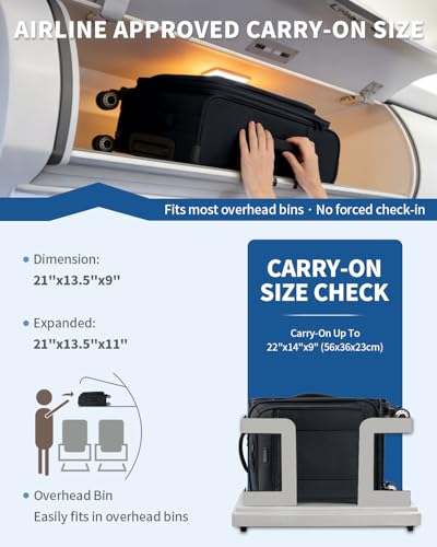 ECOHUB Carry On Luggage Airline Approved, 21 Inch Height Softside Carry On Suitcase with Spring Shock-Absorbing Spinner Wheels, Lightweight Travel Luggage with TSA Lock, Fits 22x14x9 Carry-On Bag - color: Black