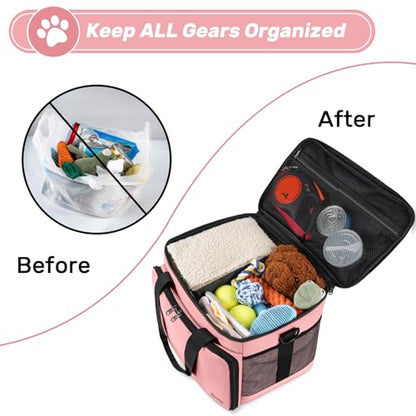 6 Set Dog Travel Bag, Large Pet Supplies for Dogs, Includes 2 Collapsible Dog Bowls, 2 Food Containers, 1 Treat Pouch with Pet Travel Bag, Pink - color: Pink