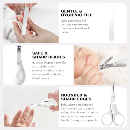 Baby Grooming Kit Newborn,Baby Health Care Kit,Baby Brush Soft Bristles 5 pcs Baby Nail Kit Nursery Care Kit Baby Hair Brush Hair Comb Nail Kit Safety Cutter Nail Clipper Set White - color: 5pcs White