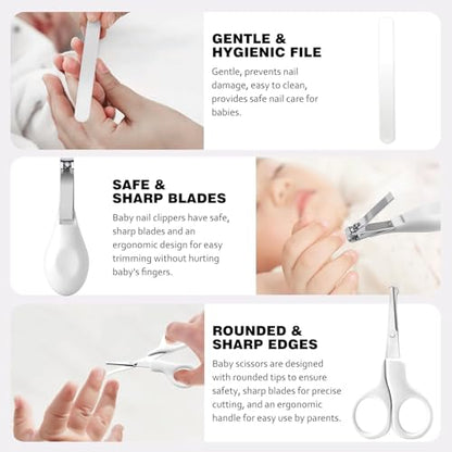 Baby Grooming Kit Newborn,Baby Health Care Kit,Baby Brush Soft Bristles 5 pcs Baby Nail Kit Nursery Care Kit Baby Hair Brush Hair Comb Nail Kit Safety Cutter Nail Clipper Set White - color: 5pcs White