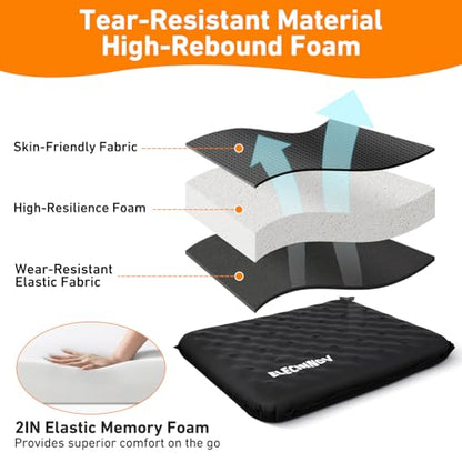 Inflatable Seat Cushion, Self Inflating Memory Foam Portable Stadium Seat Cushions for Bleachers Lightweight Camping Comfort Airplane Cushion for Long Flights Outdoor Events