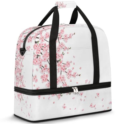 Travel Duffle Bags With Shoes Compartment for Women Men Japanese Flower Lightweigh Sports Tote Gym Bag Cherry Blossoms Foldable Canvas Weekender Overnight Carry On Luggage Handle Bag - color: A01:Japanese Flower