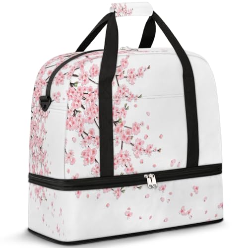 Travel Duffle Bags With Shoes Compartment for Women Men Japanese Flower Lightweigh Sports Tote Gym Bag Cherry Blossoms Foldable Canvas Weekender Overnight Carry On Luggage Handle Bag - color: A01:Japanese Flower