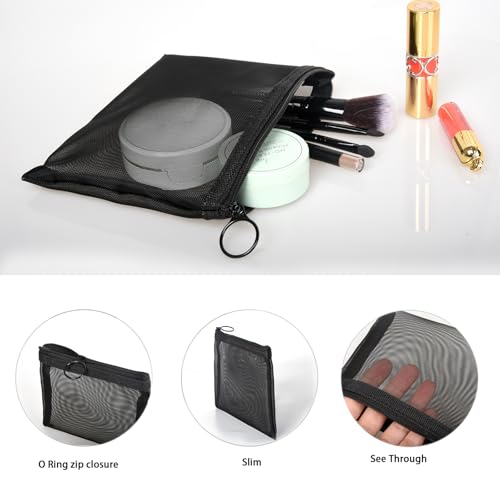 Patu Zipper Mesh Bags, Size M / A6, 5 Pieces, Beauty Makeup Cosmetic Accessories Organizer, Travel Toiletry Kit Set Storage Pouch, Black - size: M A6 (6.5" x 5.5", 5 pcs)