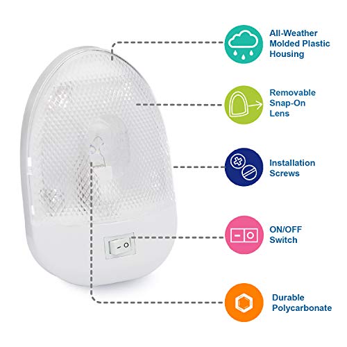 Lumitronics RV 12V Oval Single Dome Optics Light, Interior Lighting for Camper Trailer - On/Off Switch - Clear Removable Lens (White) (Pack of 2) - size: Single (Pack of 2)