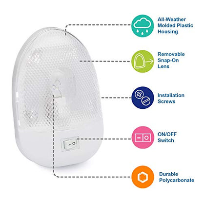 Lumitronics RV 12V Oval Single Dome Optics Light, Interior Lighting for Camper Trailer - On/Off Switch - Clear Removable Lens (White) - size: Single