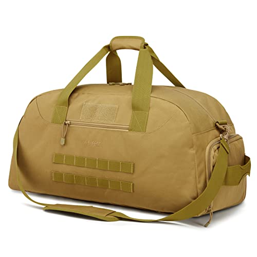 G4Free 70L Large Tactical Duffle Bag Men Sports Gym Backpack with Shoes Compartment Military MOLLE Duffel Backpack (Brown) - color: Brown