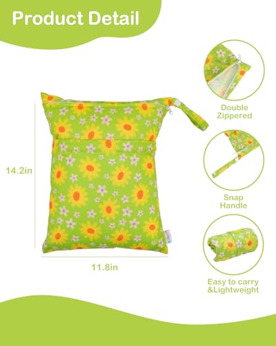 ALVA ALVABABY 3pcs Medium Cloth Diaper Wet Dry Bags Waterproof Reusable with Two Zippered Pockets Travel Beach Pool Daycare Soiled Baby Items Yoga Gym Bag for Swimsuits or Wet Clothes 3L-ZM46 - color: Sunny Daisy Party Series
