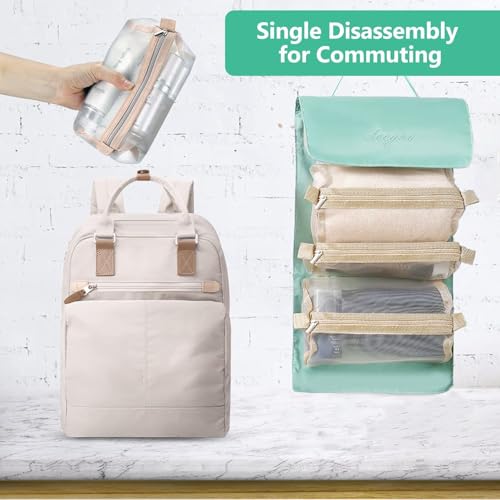 Roll Up Makeup Bag, Hanging Toiletry Bag, 4 in 1 Detachable Cosmetic Bag, 4 Removable Storage Bags, Travel Makeup Organizer Bags for Women Men(Green) - color: Green