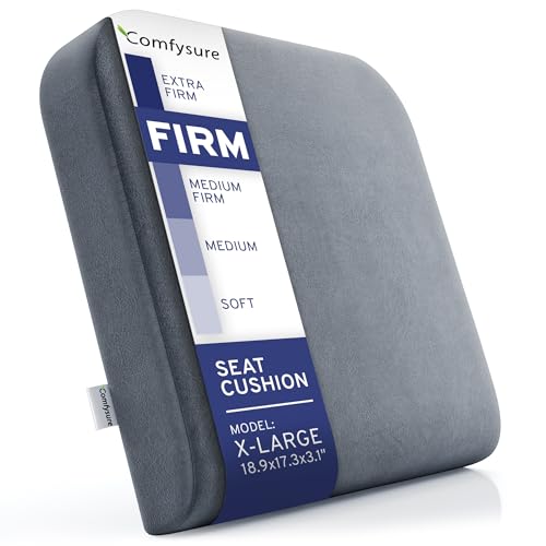 ComfySure Seat Cushion Extra Large - Firm Memory Foam Chair Pad for Recliner, Wheelchair, Office Chair, Stadium, Bleacher, Car, Floor, Patio Furniture, Bariatric Overweight Users 19”x17”x3” - color: Grey