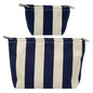 Travel Makeup Bag Set of 2, Preppy Jacquard Pouches for Purse , Navy Blue Striped Makeup Pouch with Smooth Zipper Soft Lining, for Cosmetic Car Organizer, Daily, Gifts, Portable Large & Small Toiletry - style: Striped Blue Canvas