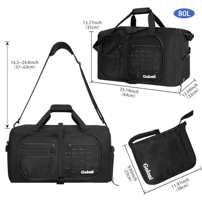 Foldable Travel Duffle Bag,Duffle Bag with Shoes Compartment and Adjustable Strap,Large Packable Travel Bags for Men Women,Waterproof Duffel Bag - color: All Black
