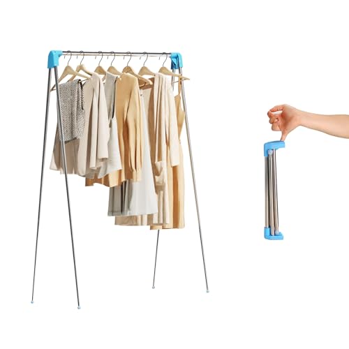 Travel Garment Rack ,Portable and Foldable，Folding Clothes Rack for Dance,Travel,Camping, Drying,RV, Indoor,Outdoor. A Collapsible Mini Clothing Rack. - color: Blue