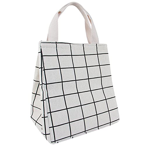 Lunch Bag Insulated Lunch Box for Women Men,Reusable Adult Lunch Tote Bags for Work or Travel (White Plaid) - color: White Plaid