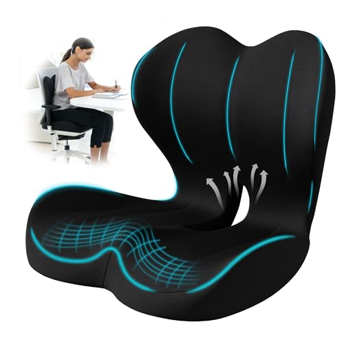 Seat Cushion for Office Chair and Car, Lumbar Support Pillow for Office Chair, Memory Foam Ergonomic Seat Cushion for Long Sitting, Back & Tailbone Pain, Sciatica - Black - color: Black