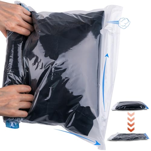 10 PCS Compression Bags for Travel Essentials, 3 Sizes Space Saver Bags, No Vacuum or Pump Needed, Roll Up Vacuum Packing for Clothing Storage, Cruise Accessories, Luggage & Home Organizers
