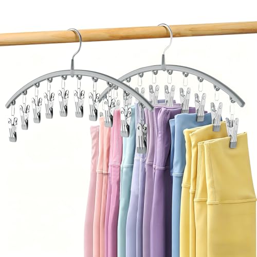 Volnamal Legging Organizer for Closet, Metal Yoga Pants Hanger w/Rubber Coated 2 Pack w/10 Clips Hold 20 Leggings, Hangers Space Saving Hanging Closet Organizer for Closet Organizers and Storage-Grey - color: Gray, size: 2 Pack