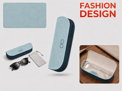 Glasses Case hard shell,3-in-1 Sunglasses Case & Eyeglass Case with Cleaning Cloth & Storage Pouch - color: Light Blue