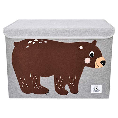 Foldable Large Kids Toy Chest with Flip-Top Lid, Collapsible Fabric Animal Toy Storage Organizer/Bin/Box/Basket/Trunk for Toddler, Children and Baby Nursery (Bear) - color: Bear