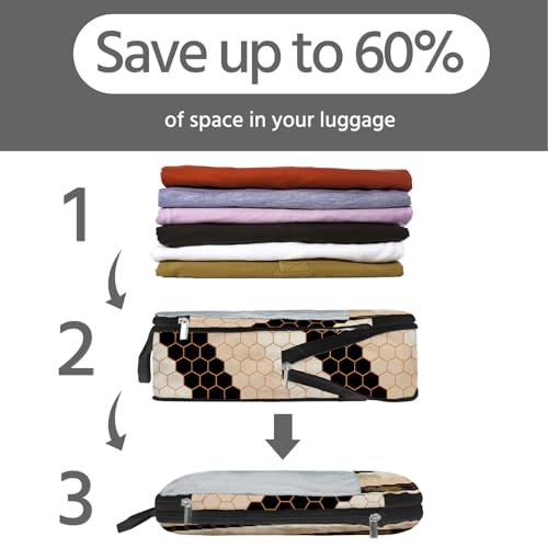 7 Pcs Compression Packing Cubes for Travel, Waterproof Suitcase Luggage Backpack Organizer with Toiletry Bag Travel Essentials for Women/Men-Bees - color: Black-Bees