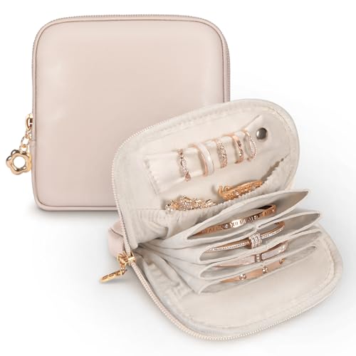 SITHON Small Travel Jewelry Case with Ring Holder, Mini Velvet Jewelry Pouch Bags, Compact Storage Organizer for Bracelet Necklaces Earrings Travel Essentials, Graduation Gift for Women (Apricot Pink) - color: Apricot Pink
