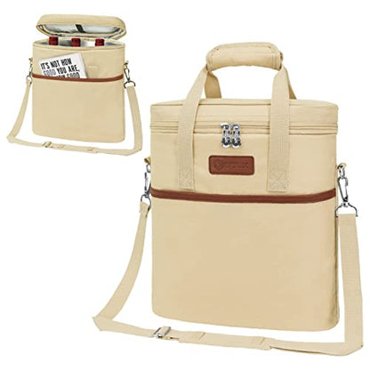 Opux 3 Bottle Insulated Leakproof Wine Cooler Bag, Tote for Picnic Beach, Portable Carrying Case, Cream - color: Cream Beige