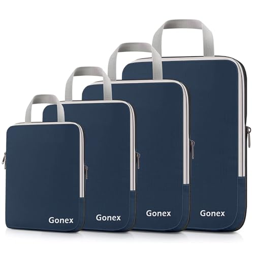 Gonex Compression Packing Cubes, 4pcs Expandable Storage Travel Luggage Bags Organizers (Purplish Blue) - color: 4-Purplish Blue, size: 4 Set