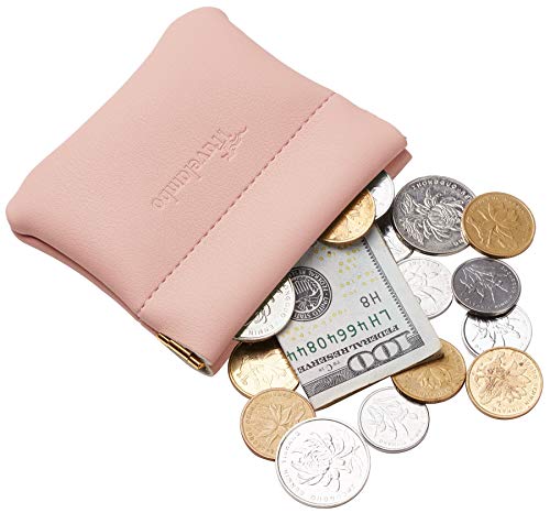 Travelambo Leather Squeeze Coin Purse Pouch Change Holder For Men & Women - color: Access Pink Lotus