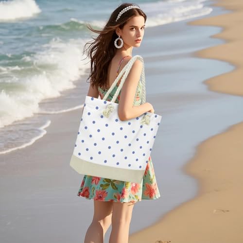 Fokongna Tote Bag For Women, Beach Bag Best Friend Travel Birthday Gifts, Travel Parties Vacation Shopping Essentials - color: Blue Polka Dots
