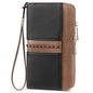 BOSTANTEN Wallets for Women Leather RFID Double Zipper Around Credit Card Holder Large Capacity Wristlet Clutch Wallet - color: Black＆brown
