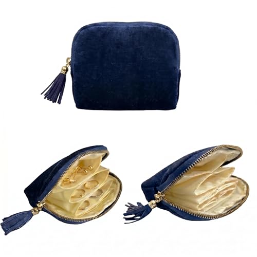 5.3" x 4.7" Small Travel Jewelry Case, Velvet Pouch with Tassel Zipper, Portable Organizer for Rings Earrings Bracelets, Anti-Scratch Storage for Travel & Daily Use (Sapphire) - color: 01 Sapphire Blue