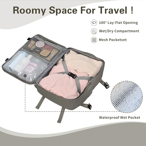 Carry On Backpack for Women & Men – Airline Approved Underseat Size, 15.6" Laptop Compartment, TSA-Friendly 180° Opening, Anti-Theft Business Travel Backpack with Trolley Sleeve (Dark Gray, Large) - color: Dark Gray, size: Large