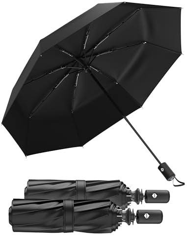 Rain-Mate Windproof Compact Umbrellas for Rain - Strong Reinforced Fiberglass Rib Design & Auto Open & Close - Portable Folding Travel Umbrella - Lightweight & Packable for Women & Men, Easy Collapse - color: B.Black (2 Pack)