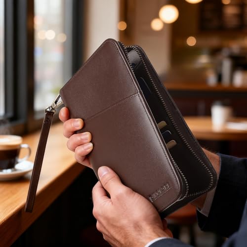 Polare Full Grain Leather Passport Holder Cover Case for Men and Women RFID Blocking Family Travel Wallet Holds 6 Passports - color: Coffee