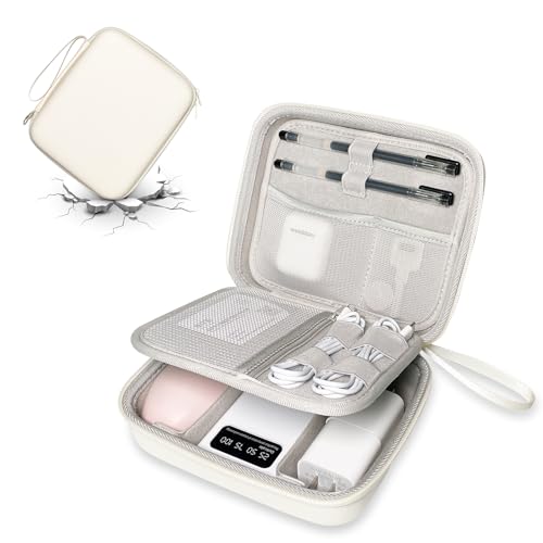 Hard Cord Electronic Organizer Travel Case, Cable Tech Pouch Bag, Cord Hard Case for Portable Charger, Power Bank, Mouse and Cords, Tech Organizer Travel,White