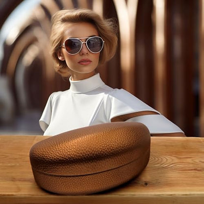 MyEyeglassCase® Large Hard Sunglasses Case | fits Large curved Sunglasses, with microfiber bag and cleaning cloth - color: Camel Bronze