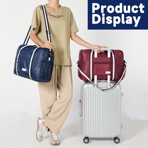 Arxus Foldable Tote Bag for Travel Expandable Lightweight Carry On Luggage 22L Packable Duffle Bag for Traveling - color: Navy Blue