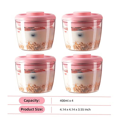 Ankou 400ml Meal Prep Container Set of 4 Pink Tritan Plastic Food Storage Containers with Lids, Airtight Leakproof Pop Top Lid Bowl for Breakfast Leftovers - color: 400ml*4 Pink