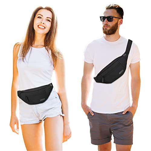 MAXTOP Large Crossbody Fanny Pack with 4-Zipper Pockets,Gifts for Enjoy Sports Festival Workout Traveling Running Casual Hands-Free Wallets Waist Pack Phone Bag Carrying All Phones - color: Black(4 Zipper Pockets), style: Large Fanny Pack(4 Zipper Pockets