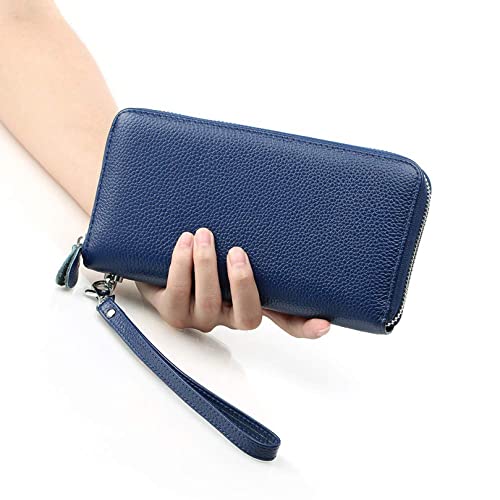 Moflycom Womens Wallet RFID Blocking Genuine Leather Zip Around Wallet Clutch Wristlet Travel Long Purse for Women - color: Blue