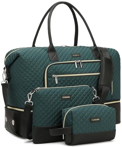 Weekender Bags for Women Travel, Under Seat Carry On Bags for Airplanes Overnight Bag with Shoe Compartment Luggage Sleeve, Foldie Travel Tote Bag Hospital Bag, Travel Gifts, DarkGreen Black - color: DarkGreen Black, size: Medium